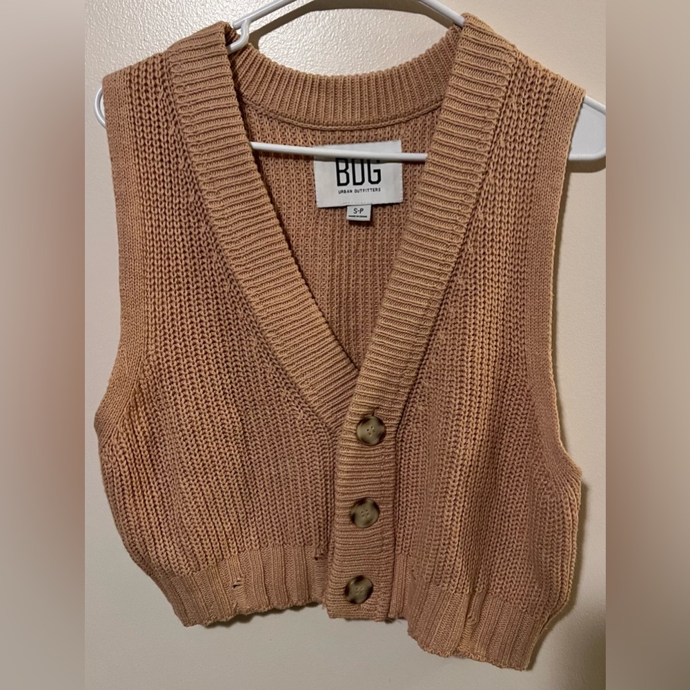 BDG Button-Up Tan Cardigan Vest